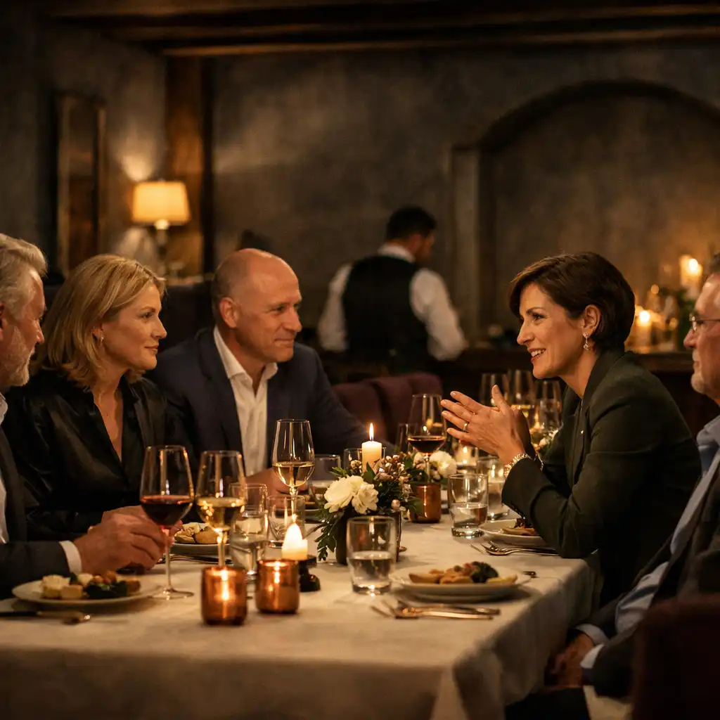 Kleine Executive-Dinner-Runde in einem privaten Restaurantzimmer